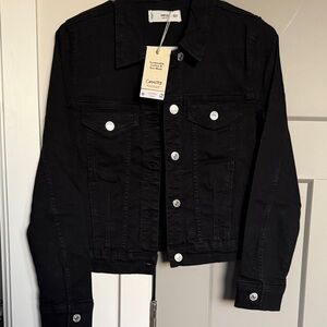 Mango Black Denim Jacket with Silver-Tone Buttons